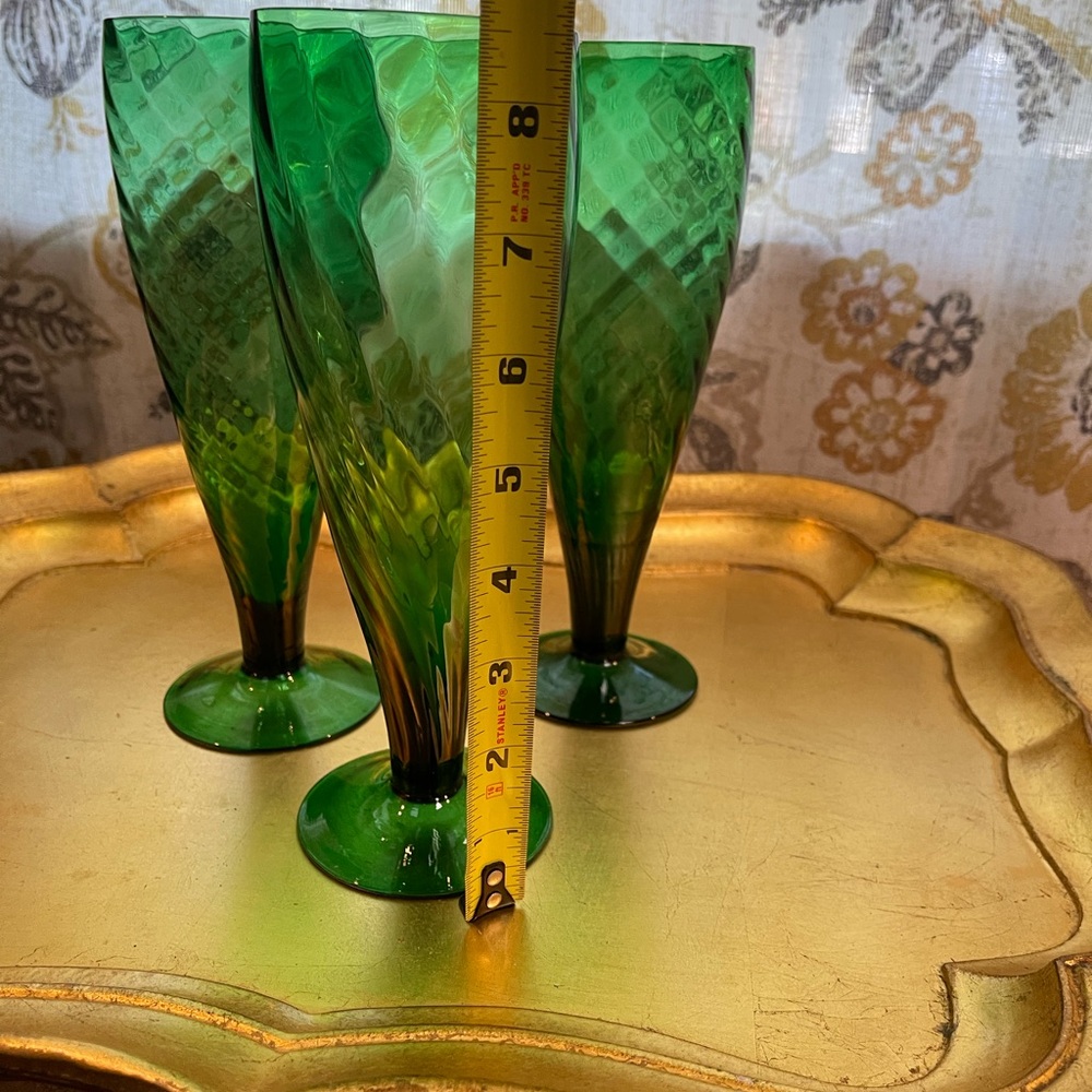 Vintage  3 Empoli Optic Drinking Glasses, Emerald Green  Optic Glass Handblown - Picture 13 of 16